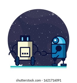 couple of robots technology icons vector illustration design