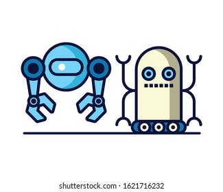 couple of robots technology icons vector illustration design