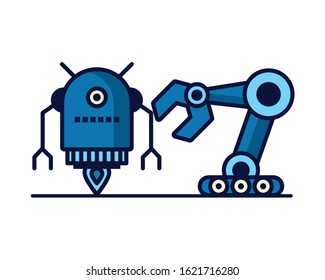 couple of robots technology icons vector illustration design