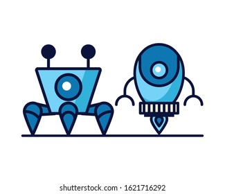 couple of robots technology icons vector illustration design