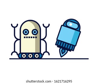 couple of robots technology icons vector illustration design