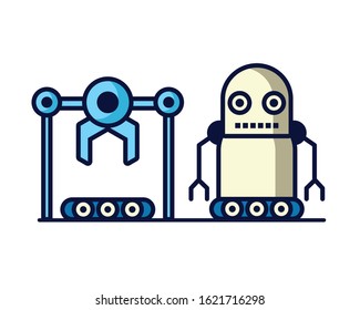 couple of robots technology icons vector illustration design