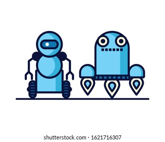 couple of robots technology icons vector illustration design