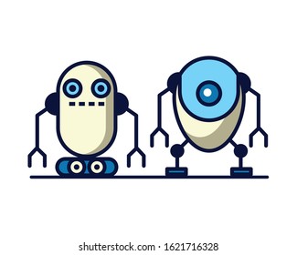 couple of robots technology icons vector illustration design