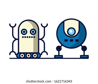 couple of robots technology icons vector illustration design
