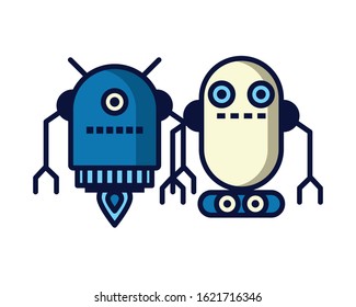 couple of robots technology icons vector illustration design