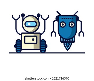 couple of robots technology icons vector illustration design