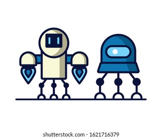 couple of robots technology icons vector illustration design
