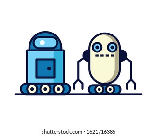 couple of robots technology icons vector illustration design