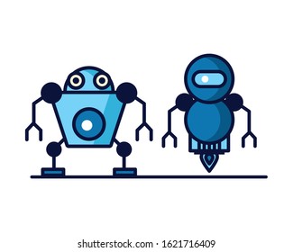couple of robots technology icons vector illustration design