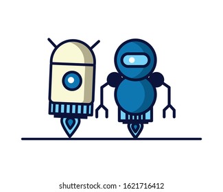 couple of robots technology icons vector illustration design