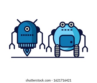 couple of robots technology icons vector illustration design