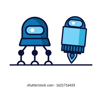 couple of robots technology icons vector illustration design
