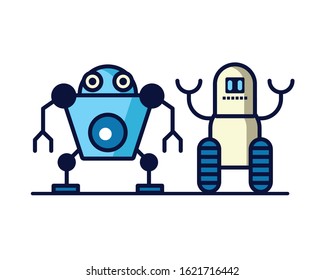 couple of robots technology icons vector illustration design