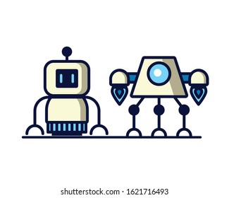 couple of robots technology icons vector illustration design
