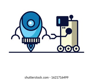 couple of robots technology icons vector illustration design