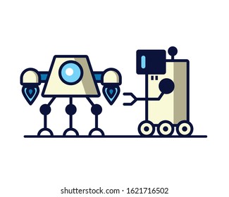 couple of robots technology icons vector illustration design