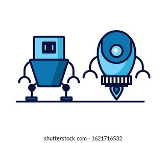 couple of robots technology icons vector illustration design