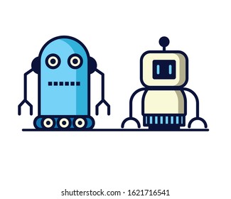 couple of robots technology icons vector illustration design