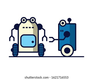 couple of robots technology icons vector illustration design