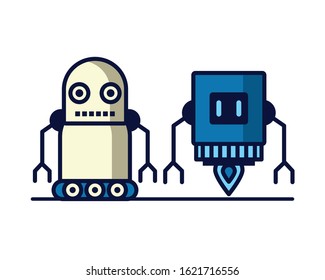 couple of robots technology icons vector illustration design