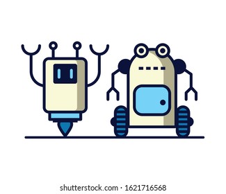 couple of robots technology icons vector illustration design