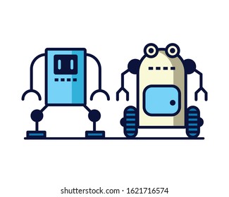 couple of robots technology icons vector illustration design