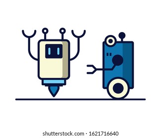 couple of robots technology icons vector illustration design