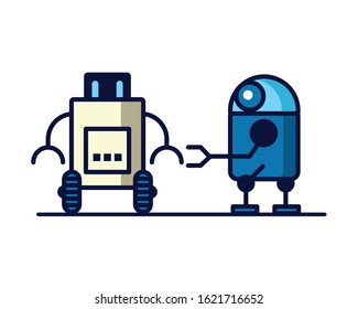 couple of robots technology icons vector illustration design