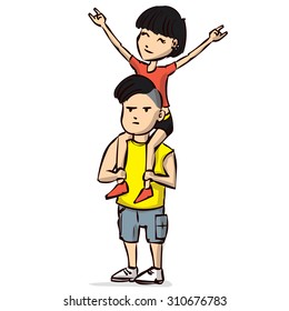 Couple of rock music fans on the concert.Hand drawn cartoon vector illustration.