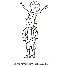 Couple of rock music fans on the concert. Hand drawn cartoon vector illustration.