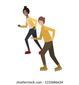 couple with roller skates avatar character