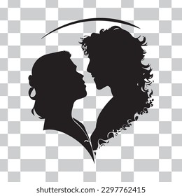 couple romance vector silhouette isolated on transparent background. couple kissing.