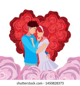 couple romantic flowers shape heart love