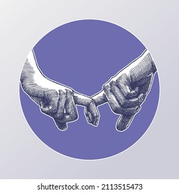 Couple Romantic Hand Holding, Crosshatch Illustration
