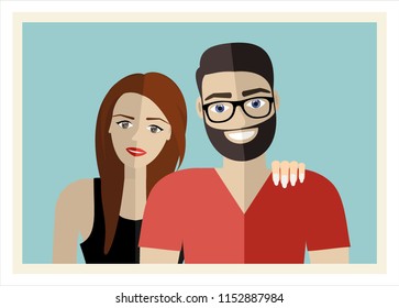 Couple romantic lifestyle image. Flat vector illustration.