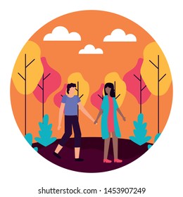 couple romantic love outdoors flat design vector illustration