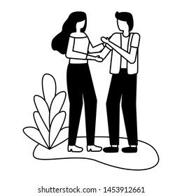 couple romantic love outdoors flat design vector illustration