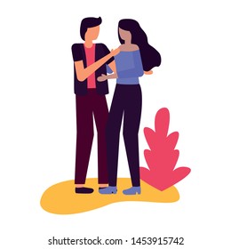 couple romantic love outdoors flat design vector illustration