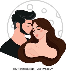 couple romantic couple with lovers man and woman and with a moon behind clipart cartoon illustration