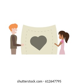 couple romantic paper with heart image
