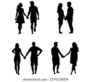 Couple romantic poses walking together anniversary silhouettes collection