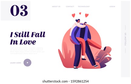 Couple Romantic Relations Lifestyle Website Landing Page. Man Riding Woman on Back. Happy Lovers Having Outdoors Dating. Love Feelings Emotions Romance Web Page Banner. Cartoon Vector Illustration