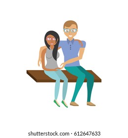 couple romantic sitting in bench