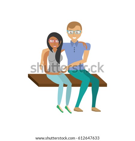 couple romantic sitting in bench