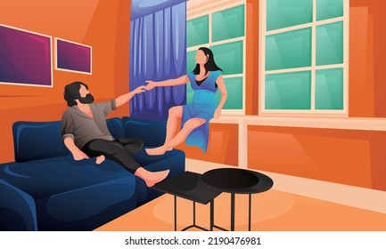 Couple In Room Background Illustration Creative Design