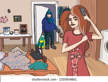 Couple in the room are going for a walk