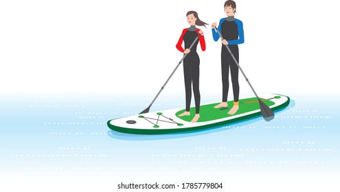 Couple rowing a stand-up paddle  board