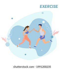 A couple run to each other, cardio exercise, minimal art, good health lifestyle, healthy life, run for life,