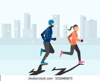 Couple runner running outdoor scene graphic design